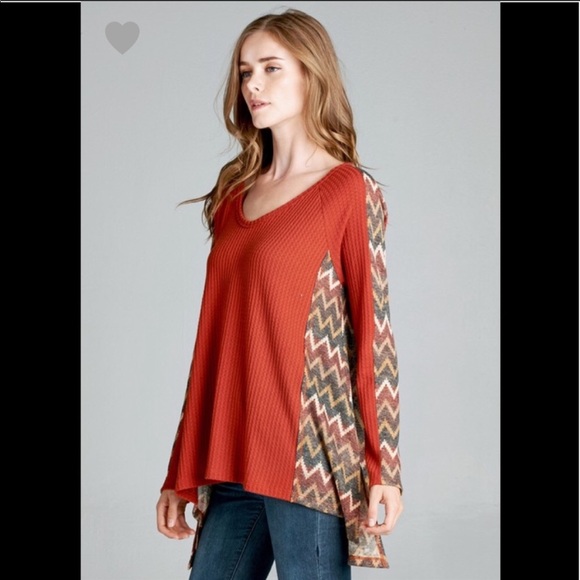 NWT Orange Chevron Waffle Knit Top - Picture 3 of 8